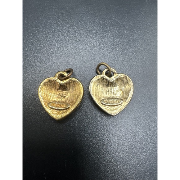 Vintage Royal Heart Pendants Red Enamel GoldTone - Set Of 2 - Picture 2 of 7